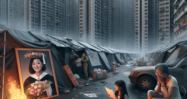 香港で火災発生、娘を探す母の悲痛な叫びが響く。